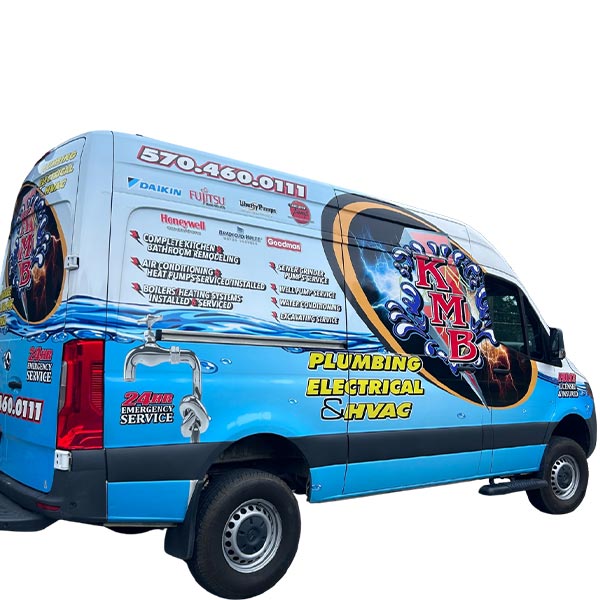 KMB service truck offering financing for home improvements, HVAC, plumbing, and restoration services
